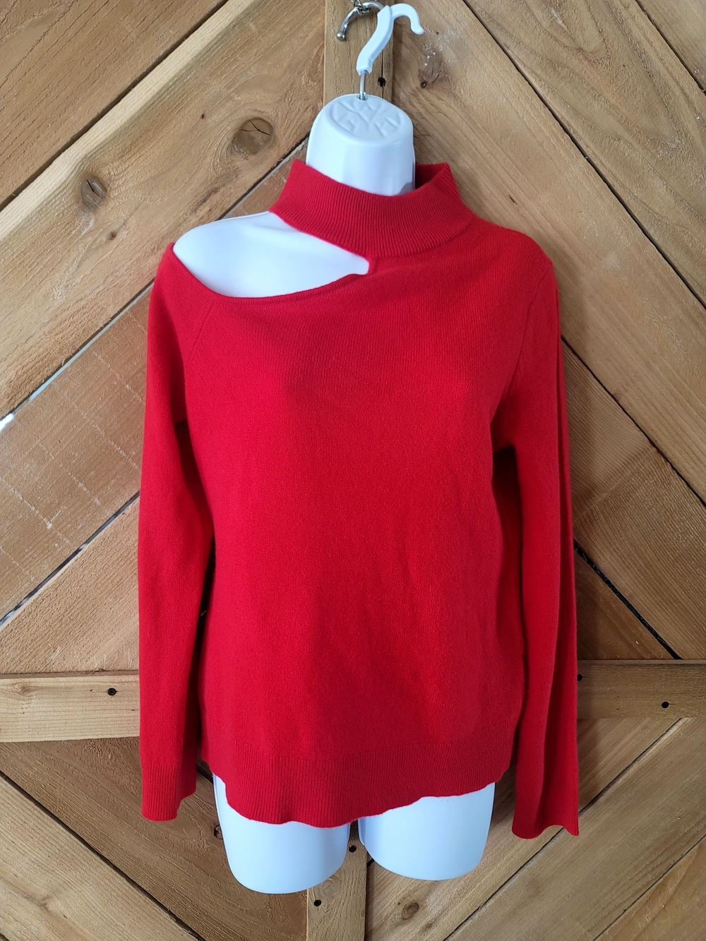 ANTONIO MELANI Red Off-Shoulder Asymmetric Sweater
